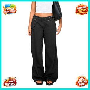 Low Rise Wide Leg Boyfriend Pants Adjustable Waist Vintage Y2K Straight Trousers